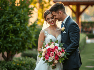 wedding-couple-with-bouquet